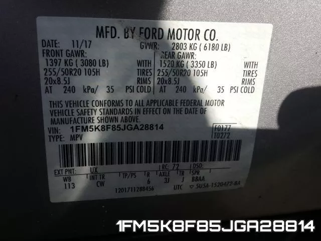 1FM5K8F85JGA28814 фото 2