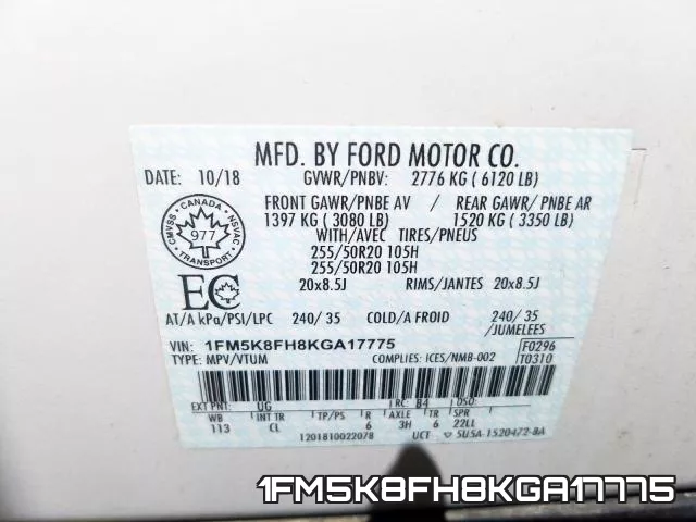 1FM5K8FH8KGA17775 фото 2