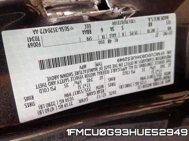 1FMCU0G93HUE52949 фото 2