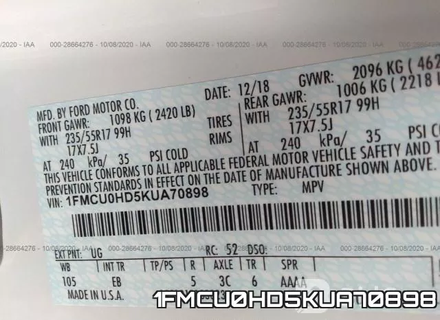 1FMCU0HD5KUA70898 фото 10