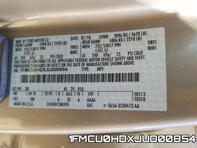 1FMCU0HDXJUD00854 фото 2