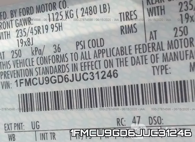 1FMCU9GD6JUC31246 фото 10