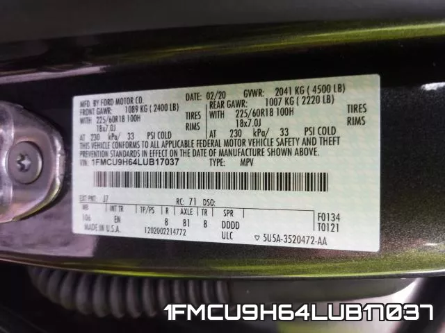 1FMCU9H64LUB17037 фото 2