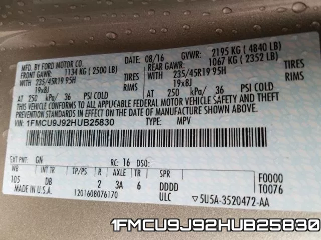 1FMCU9J92HUB25830 фото 2