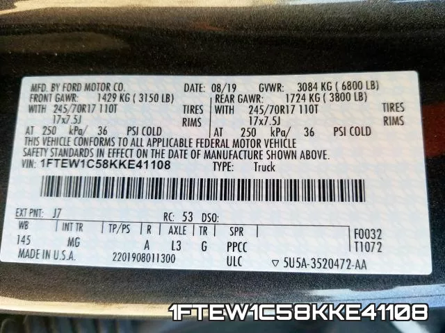 1FTEW1C58KKE41108 фото 2