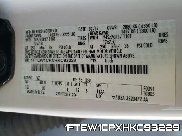 1FTEW1CPXHKC93229 фото 2