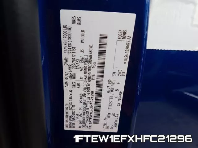 1FTEW1EFXHFC21296 фото 2