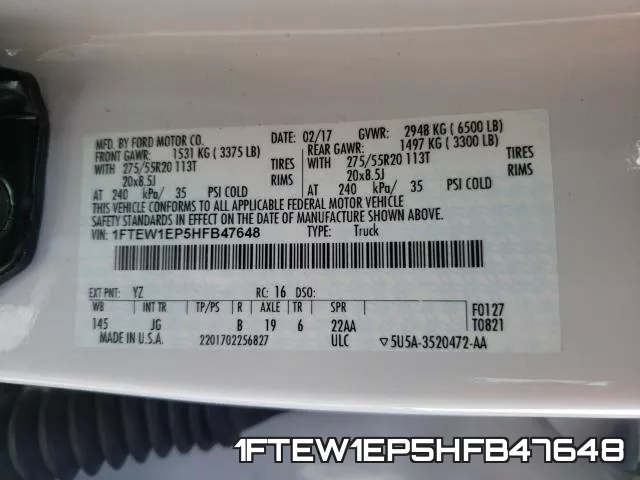 1FTEW1EP5HFB47648 фото 2