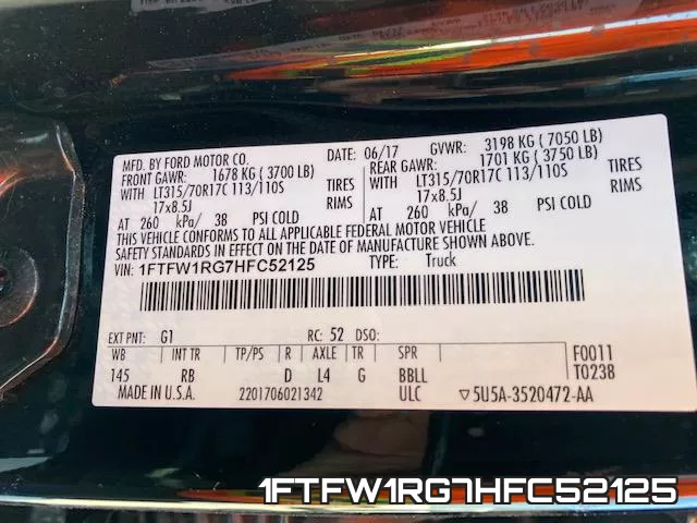 1FTFW1RG7HFC52125 фото 2