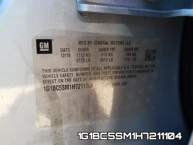 1G1BC5SM1H7211104 фото 2
