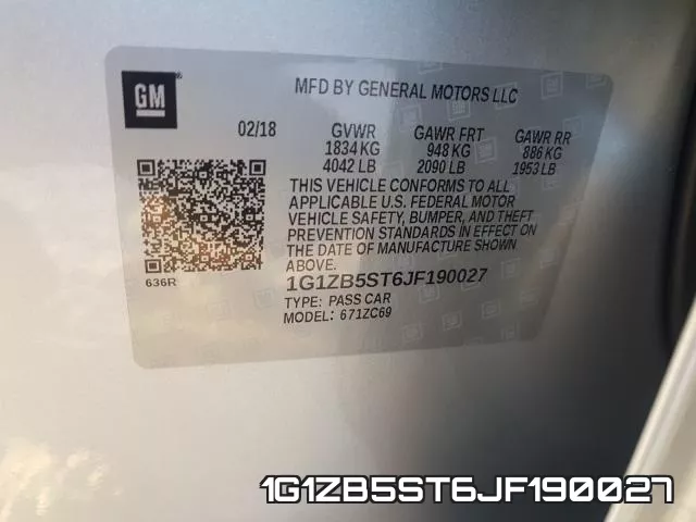 1G1ZB5ST6JF190027 фото 2