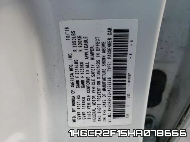 1HGCR2F15HA078666 фото 2