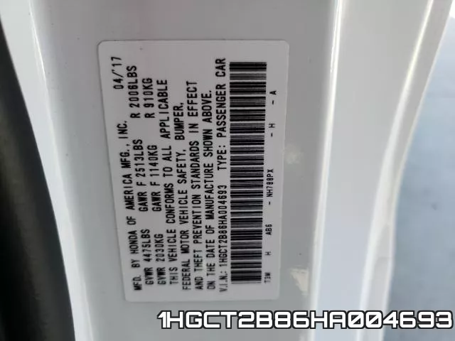 1HGCT2B86HA004693 фото 2
