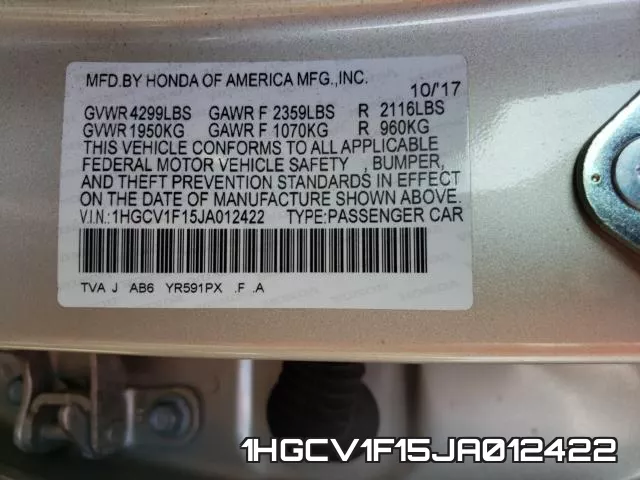 1HGCV1F15JA012422 фото 2