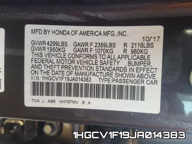 1HGCV1F19JA014383 фото 2