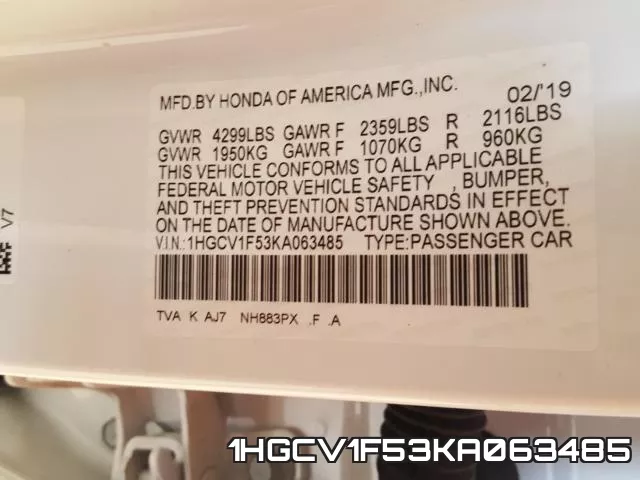 1HGCV1F53KA063485 фото 2