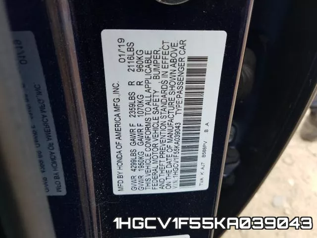1HGCV1F55KA039043 фото 2