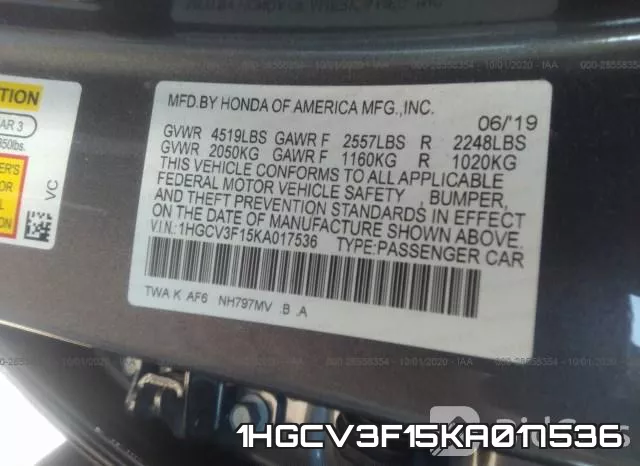 1HGCV3F15KA017536 фото 9