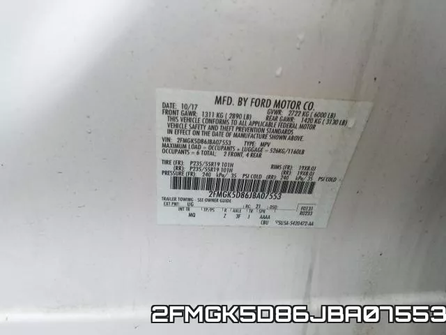 2FMGK5D86JBA07553 фото 2