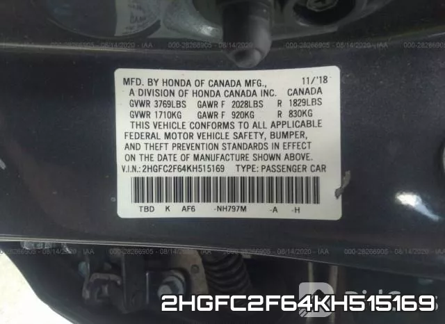 2HGFC2F64KH515169 фото 10