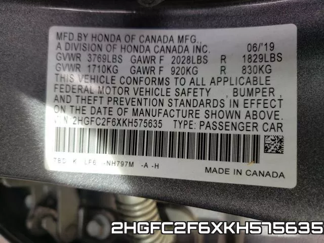 2HGFC2F6XKH575635 фото 2
