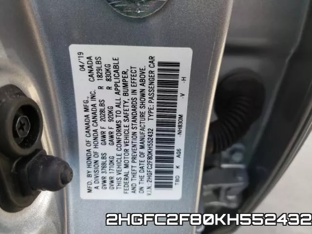 2HGFC2F80KH552432 фото 2