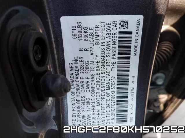 2HGFC2F80KH570252 фото 2