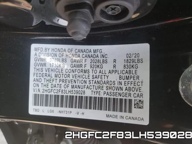2HGFC2F83LH539028 фото 2