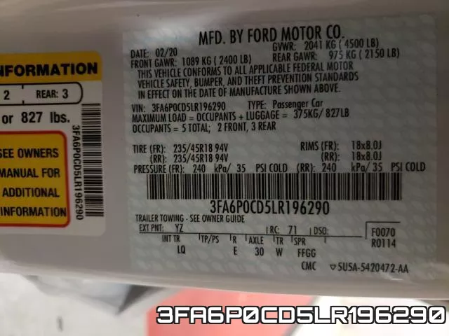 3FA6P0CD5LR196290 фото 2