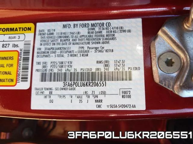3FA6P0LU6KR206551 фото 2