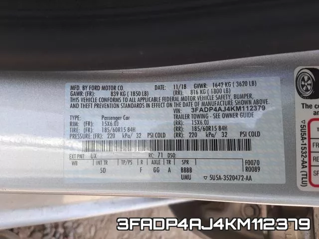 3FADP4AJ4KM112379 фото 2