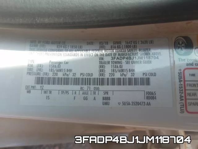 3FADP4BJ1JM118704 фото 2