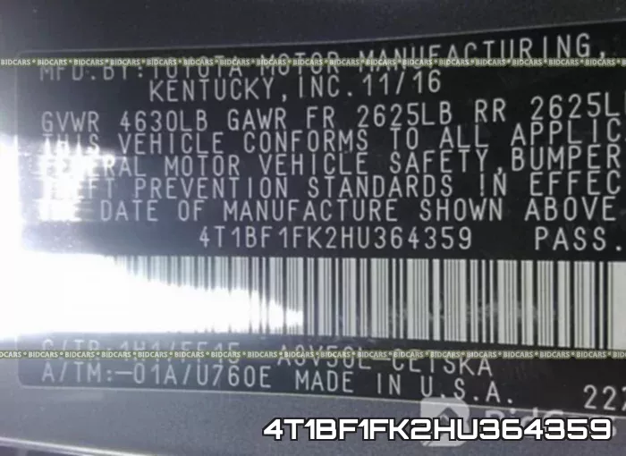 4T1BF1FK2HU364359 фото 10