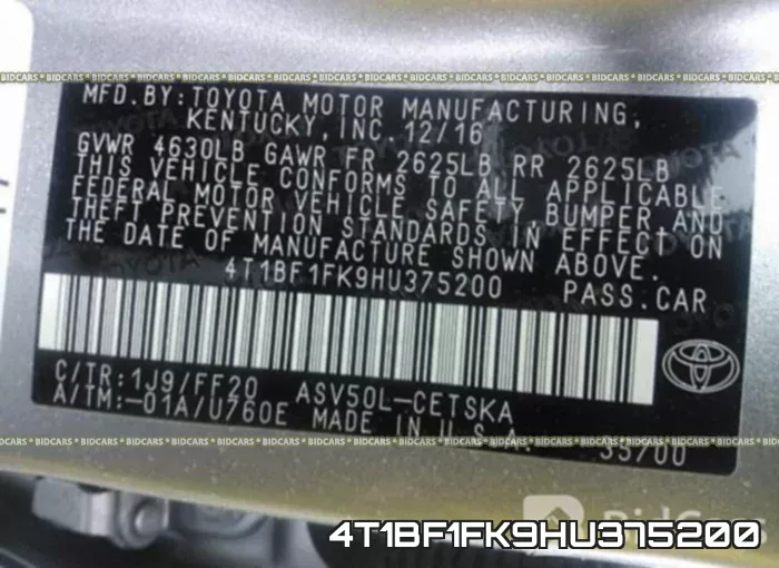 4T1BF1FK9HU375200 фото 10