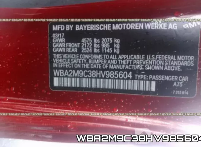 WBA2M9C38HV985604 фото 10