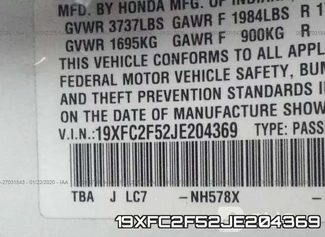 19XFC2F52JE204369 фото 10