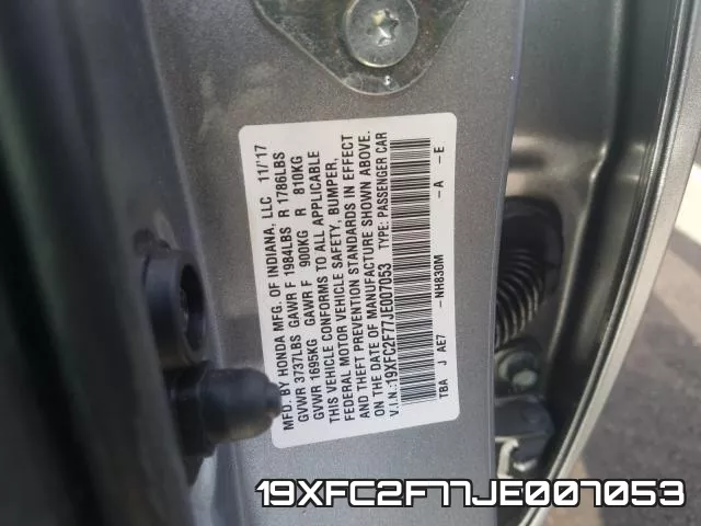 19XFC2F77JE007053 фото 2