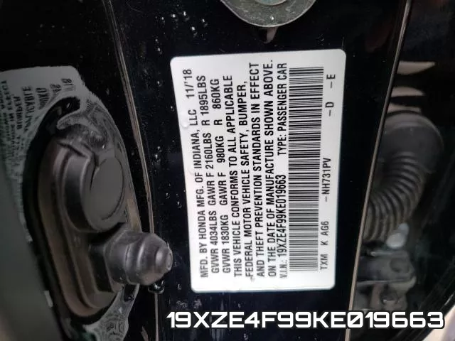 19XZE4F99KE019663 фото 2