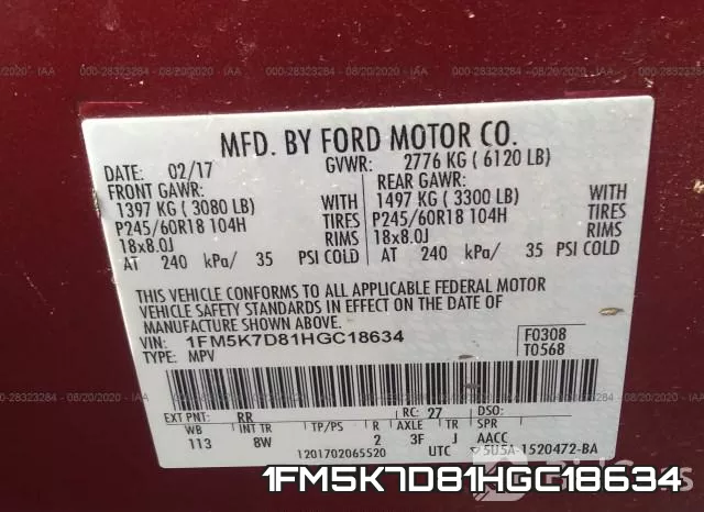 1FM5K7D81HGC18634 фото 10