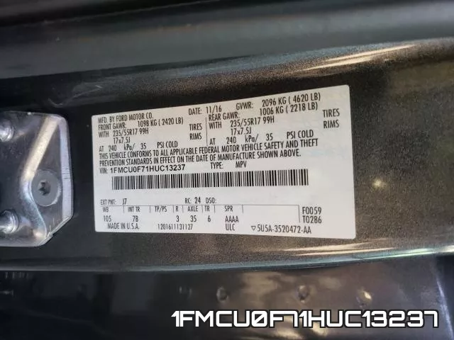 1FMCU0F71HUC13237 фото 2
