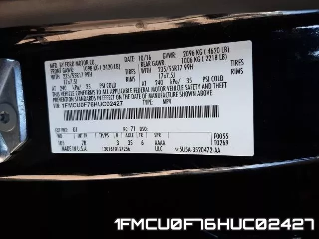 1FMCU0F76HUC02427 фото 2