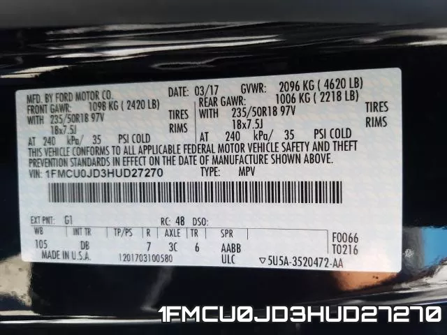 1FMCU0JD3HUD27270 фото 2