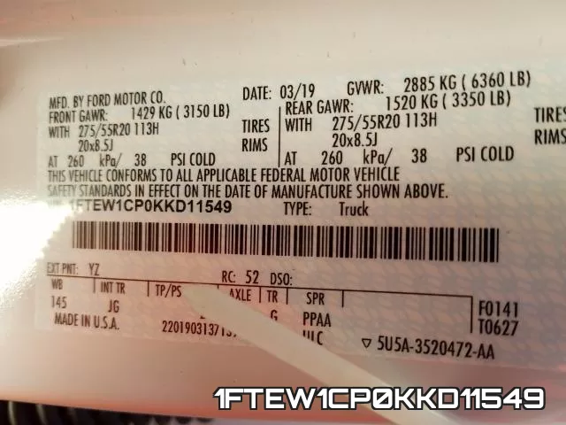 1FTEW1CP0KKD11549 фото 2
