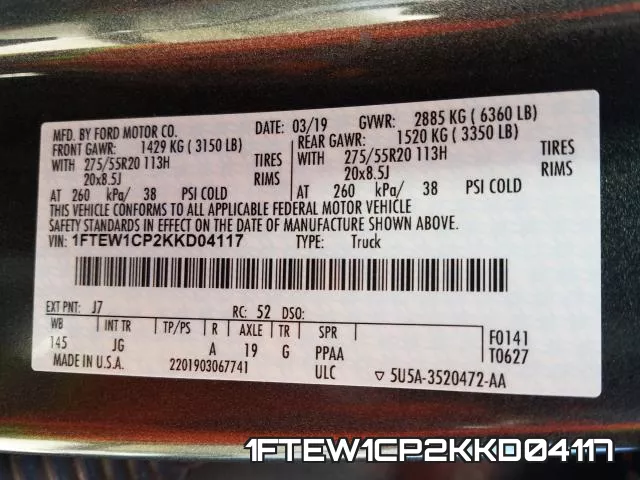 1FTEW1CP2KKD04117 фото 2