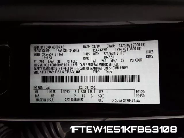 1FTEW1E51KFB63108 фото 2