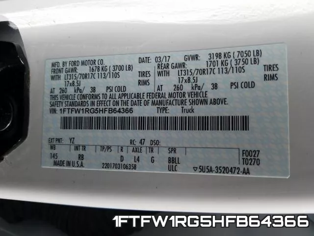 1FTFW1RG5HFB64366 фото 2