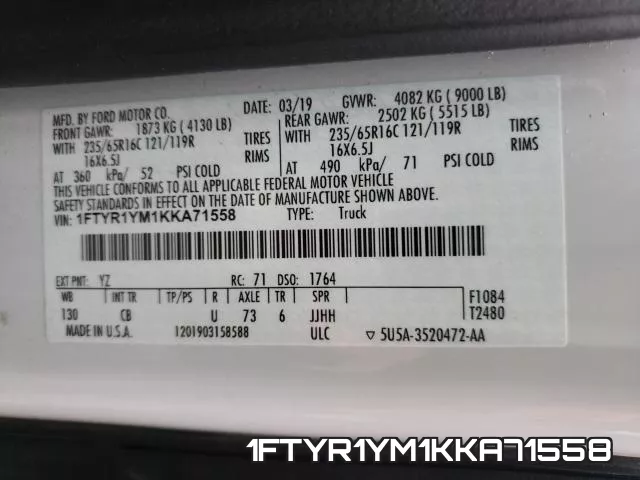 1FTYR1YM1KKA71558 фото 2