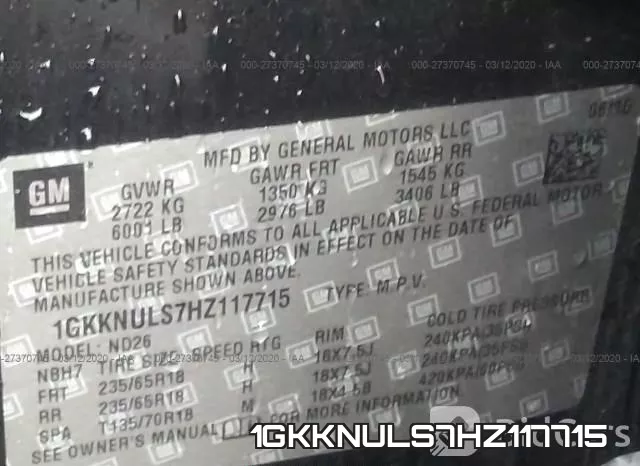 1GKKNULS7HZ117715 фото 10