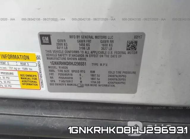 1GNKRHKD8HJ296931 фото 10