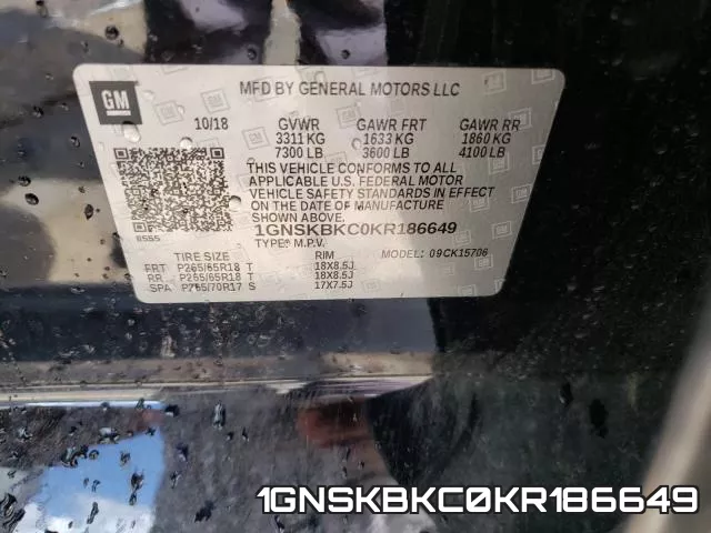 1GNSKBKC0KR186649 фото 2